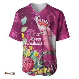 Australia Pink Cockatoo Christmas Baseball Jersey Aussie Native Flowers Merry Xmas - Pink LT14