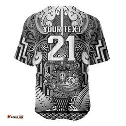 Custom New Zealand Taiaha Maori Baseball Jersey Kiwikiwi Minimalist Silver Fern Tukutuku Motif LT9