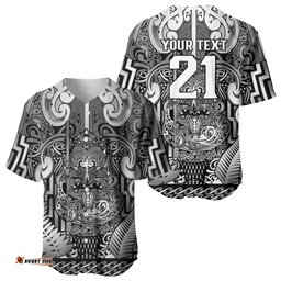 Custom New Zealand Taiaha Maori Baseball Jersey Kiwikiwi Minimalist Silver Fern Tukutuku Motif LT9