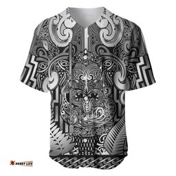 Custom New Zealand Taiaha Maori Baseball Jersey Kiwikiwi Minimalist Silver Fern Tukutuku Motif LT9