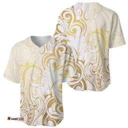 Gold And White Aoteara Horse Racing Baseball Jersey NZ Maori Pattern LT14