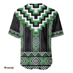Green Taniko Pattern Aotearoa Baseball Jersey Niho Taniwha Mix Poutama LT14