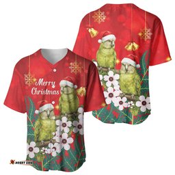 New Zealand Kakapo Christmas Baseball Jersey Owl Parrot Santa Sliver Fern Manuka - Red LT14