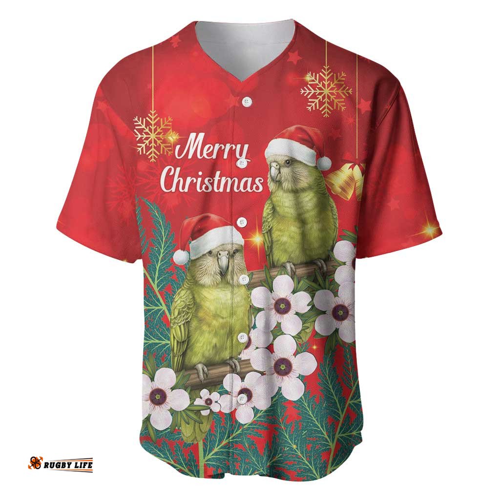 New Zealand Kakapo Christmas Baseball Jersey Owl Parrot Santa Sliver Fern Manuka - Red LT14