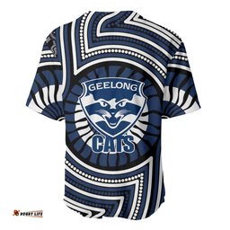 Geelong Cats Baseball Jersey Indigenous Monochrome Dot Art Mascot Style TS04