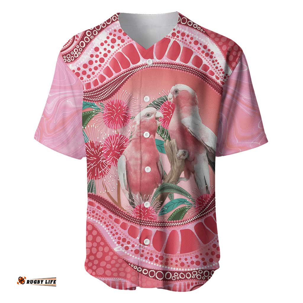 Indigenous Pink Galah Australia Baseball Jersey Australian Hakea Aboriginal Art Proud LT14