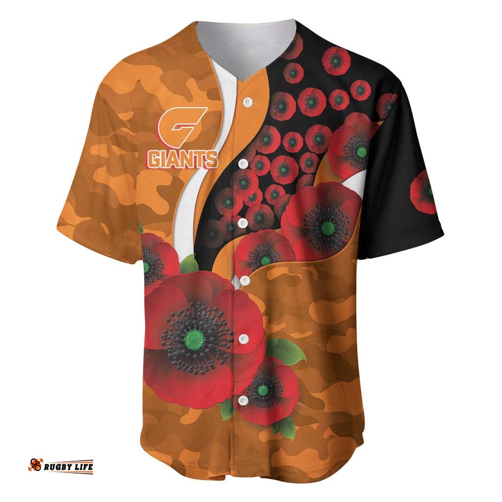Greater Giants ANZAC Personalised Baseball Jersey Lest We Forget Poppy Camo LT9