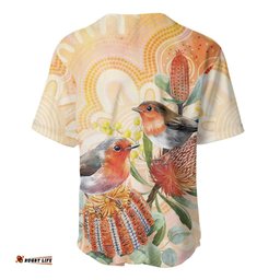 Australia Flame Robin Baseball Jersey Petroica Phoenicea Banksia Indigenous Art LT14