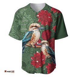 Kokaburra and Waratah Baseball Jersey Aboriginal Art LT9