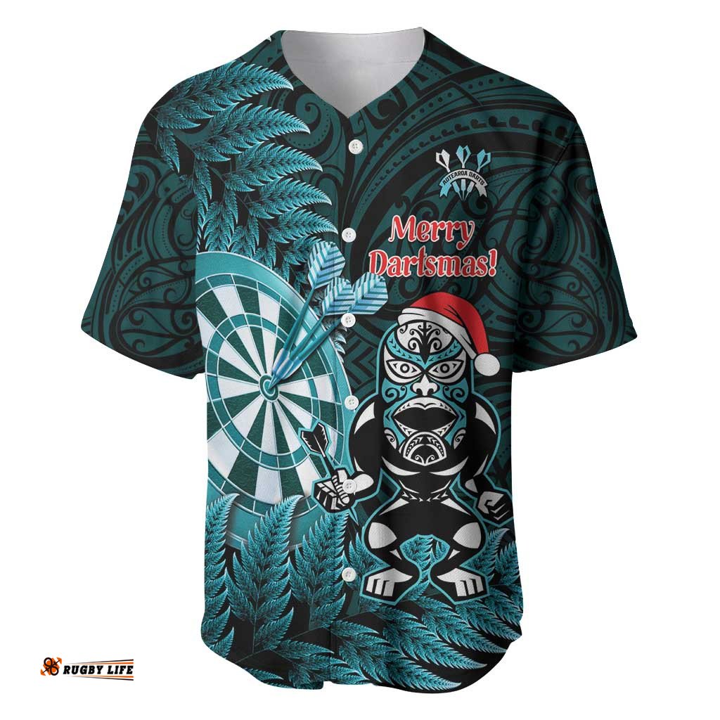 Personalised New Zealand Darts Christmas Baseball Jersey Maori Fern Merry Dartsmas LT14