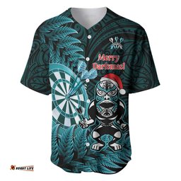Personalised New Zealand Darts Christmas Baseball Jersey Maori Fern Merry Dartsmas LT14