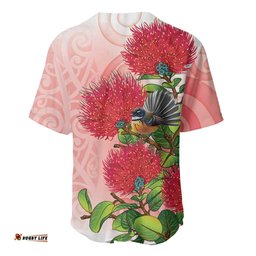 New Zealand Fantail Baseball Jersey Maori Koru With Pohutukawa Flowers LT05