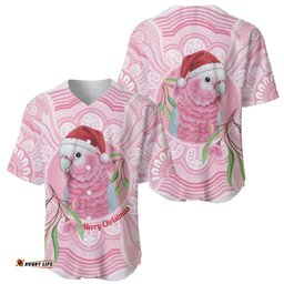 Funny Pink Galah Australia Christmas Baseball Jersey Eucalyptus Blossoms Aboriginal Art LT14