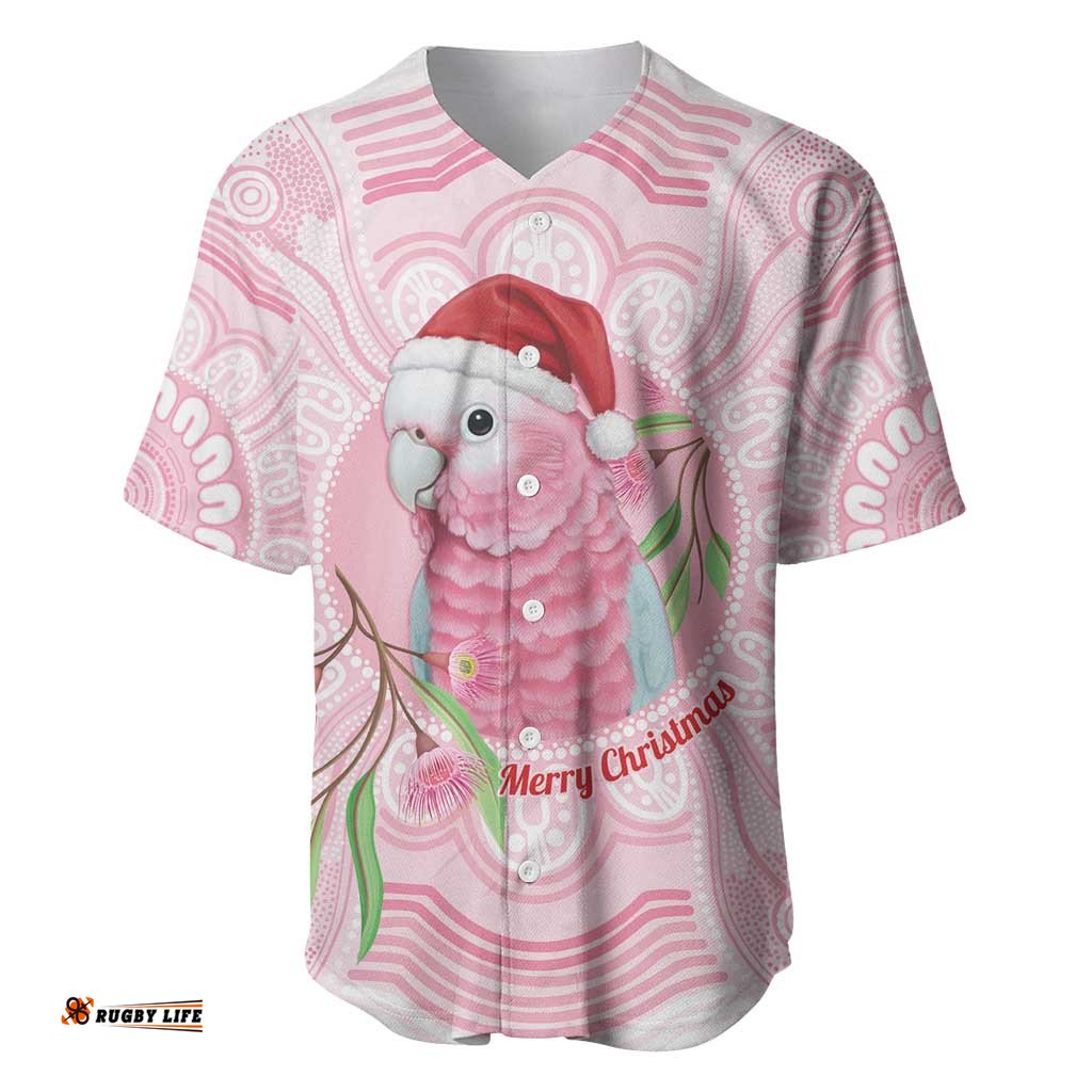 Funny Pink Galah Australia Christmas Baseball Jersey Eucalyptus Blossoms Aboriginal Art LT14