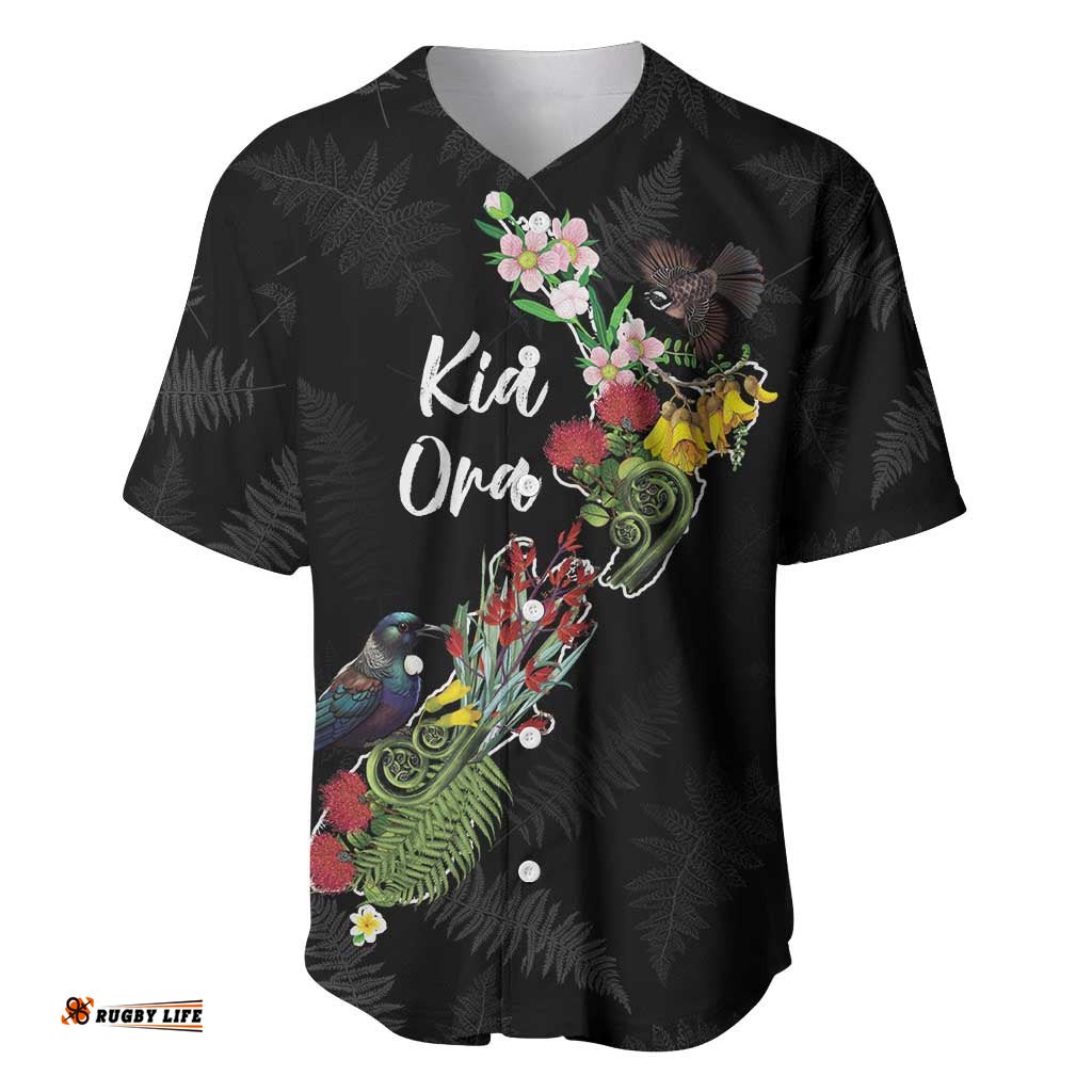 Kia Ora New Zealand Floral Personalized Baseball Jersey Black LT7