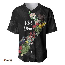 Kia Ora New Zealand Floral Personalized Baseball Jersey Black LT7