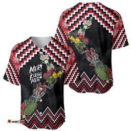 New Zealand Christmas Taniko Poutama Baseball Jersey Flora Map with Birds LT7