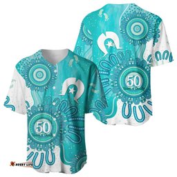 NAIDOC Week 2026 Baseball Jersey 50 Years Deadly Dhari Cyan Aboriginal Art LT14