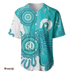 NAIDOC Week 2026 Baseball Jersey 50 Years Deadly Dhari Cyan Aboriginal Art LT14