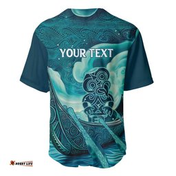 Personalised New Zealand Waitangi Day Baseball Jersey Hei Tiki With Maori Waka - Whakarare Pattern LT14