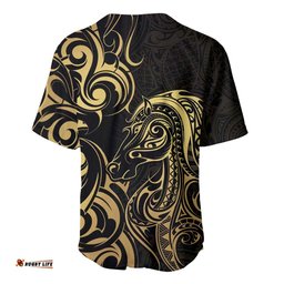 Gold And Black Aoteara Horse Racing Baseball Jersey NZ Maori Pattern LT14