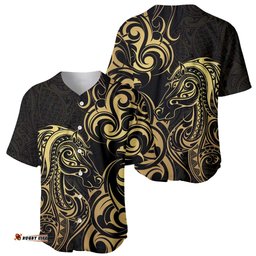 Gold And Black Aoteara Horse Racing Baseball Jersey NZ Maori Pattern LT14