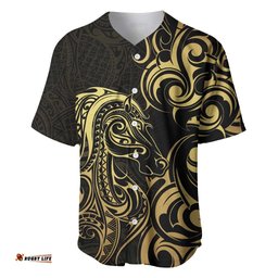 Gold And Black Aoteara Horse Racing Baseball Jersey NZ Maori Pattern LT14