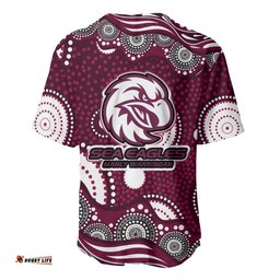 Manly Warringah Sea Eagles Baseball Jersey Aboriginal Dot Pattern - Rugby Mascot Heritage Pride TS04