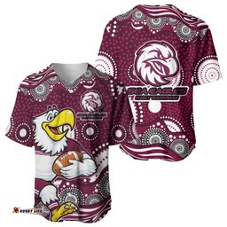 Manly Warringah Sea Eagles Baseball Jersey Aboriginal Dot Pattern - Rugby Mascot Heritage Pride TS04