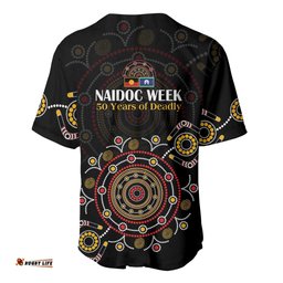 NAIDOC Deadly 50 Years Baseball Jersey Aboriginal Black Gold Boomerang Art LT9