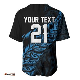 New Zealand Lawn Bowls Custom Baseball Jersey Blue Maori Warrior Tribal Silver Fern LT9