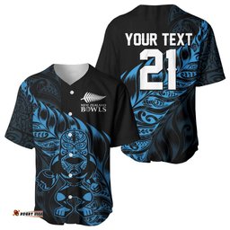 New Zealand Lawn Bowls Custom Baseball Jersey Blue Maori Warrior Tribal Silver Fern LT9