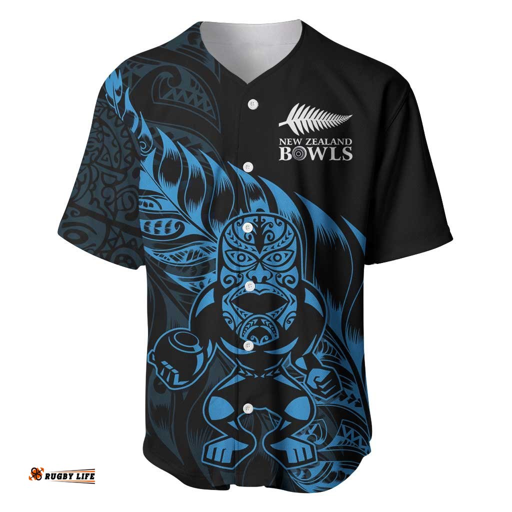 New Zealand Lawn Bowls Custom Baseball Jersey Blue Maori Warrior Tribal Silver Fern LT9