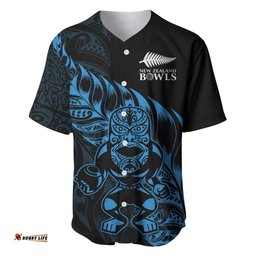 New Zealand Lawn Bowls Custom Baseball Jersey Blue Maori Warrior Tribal Silver Fern LT9
