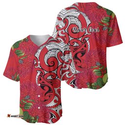 Personalised New Zealand Koru Pohutukawa Baseball Jersey Meri Kirihimete Aroha for Christmas LT9