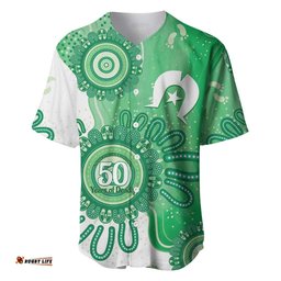 NAIDOC Week 2026 Baseball Jersey 50 Years Deadly Dhari Green Aboriginal Art LT14