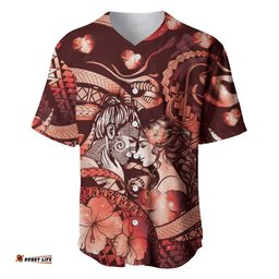 Personalised Maori Romantic Valentine Baseball Jersey The Hongi Kiss Red Galaxy DT05