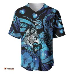 Personalised Maori Romantic Valentine Baseball Jersey The Hongi Kiss Blue Galaxy DT05
