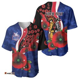 North Kangaroos ANZAC Personalised Baseball Jersey Lest We Forget Poppy Camo LT9