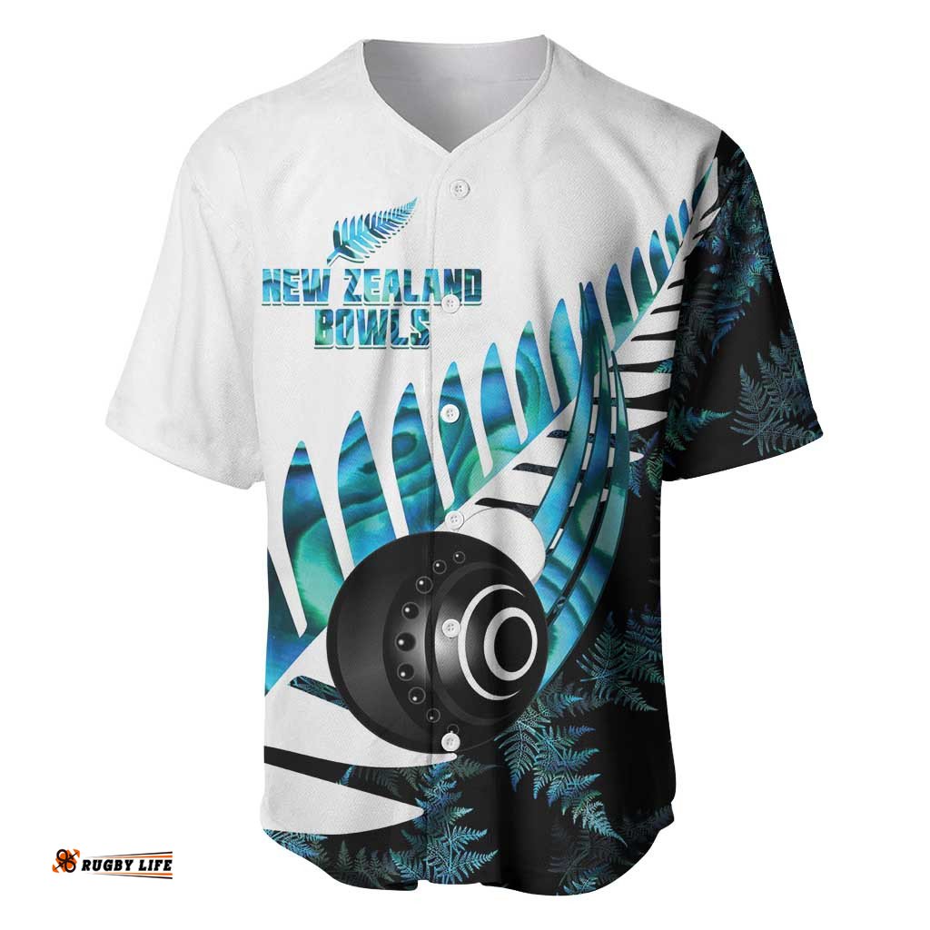 New Zealand Lawn Bowls Custom Baseball Jersey Aotearoa Silver Fern Paua Shell LT14