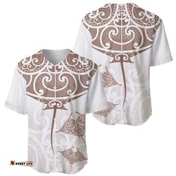 New Zealand Manta Ray Tattoo Baseball Jersey Aotearoa Maori Haehae Beige LT14