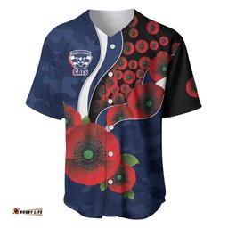 Geelong Cats ANZAC Personalised Baseball Jersey Lest We Forget Poppy Camo LT9