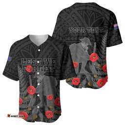Personalised New Zealand ANZAC Day Baseball Jersey Lest We Forget Soldier Memorial LT15