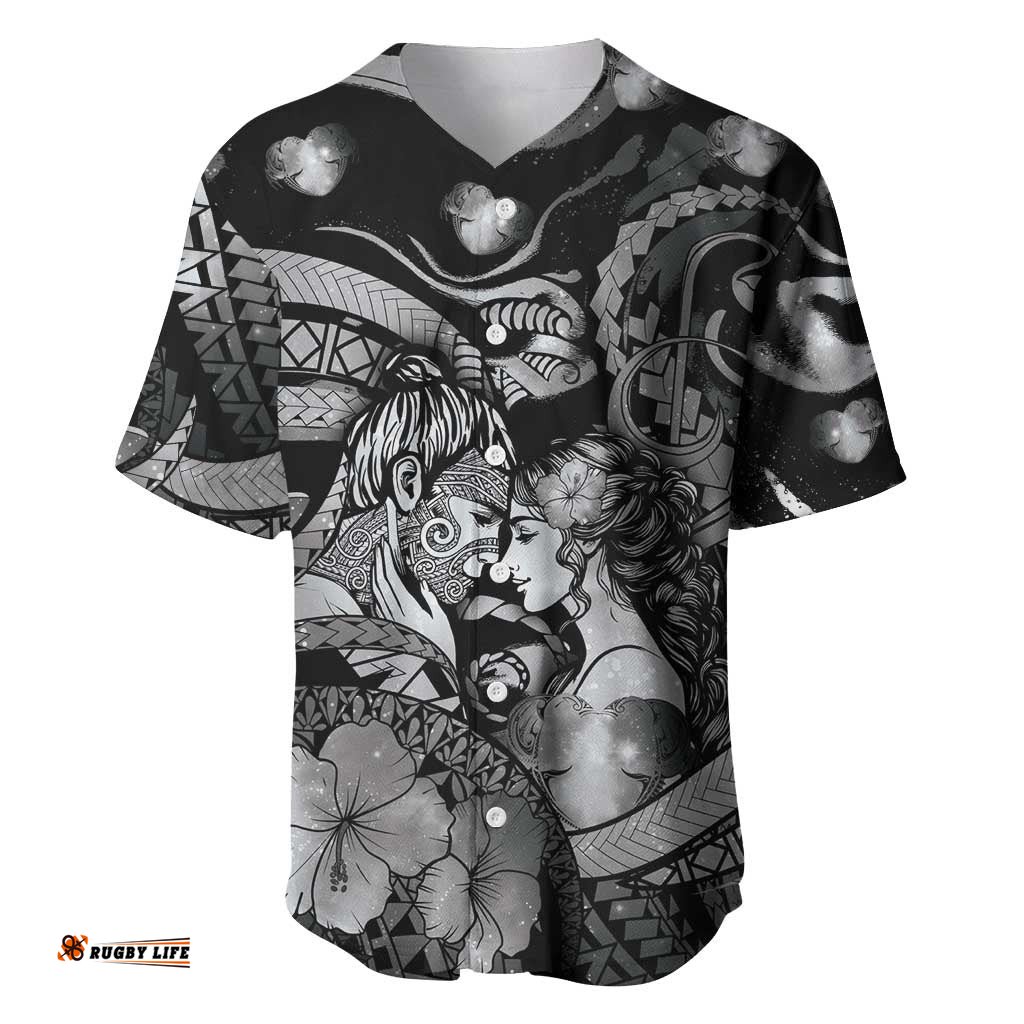 Personalised Maori Romantic Valentine Baseball Jersey The Hongi Kiss Black Galaxy DT05