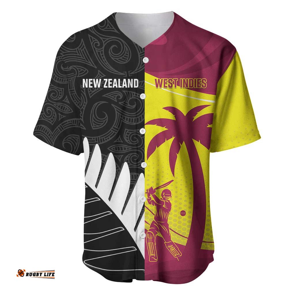 New Zealand and West Indies Cricket Custom Baseball Jersey Black Cap Windies Together LT14