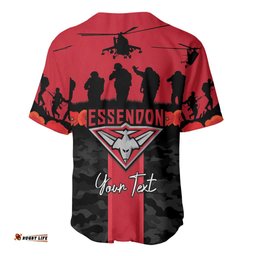 Personalised Essendon Football ANZAC Day Baseball Jersey Bombers Poppy Lest We Forget LT14