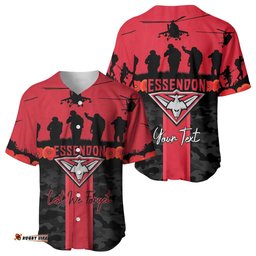 Personalised Essendon Football ANZAC Day Baseball Jersey Bombers Poppy Lest We Forget LT14
