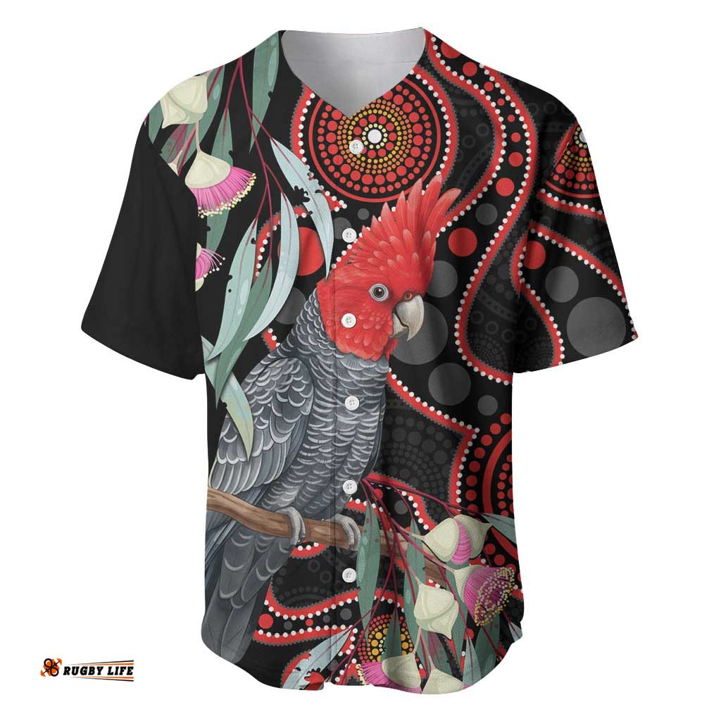 Gang-gang Cockatoo Australia Baseball Jersey Eucalyptus Blossoms Aboriginal Art LT14
