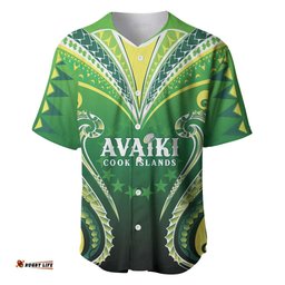 Custom Rugby Cook Islands Avaiki Baseball Jersey Green Kuki Airani Tribal Maori Inspired LT9
