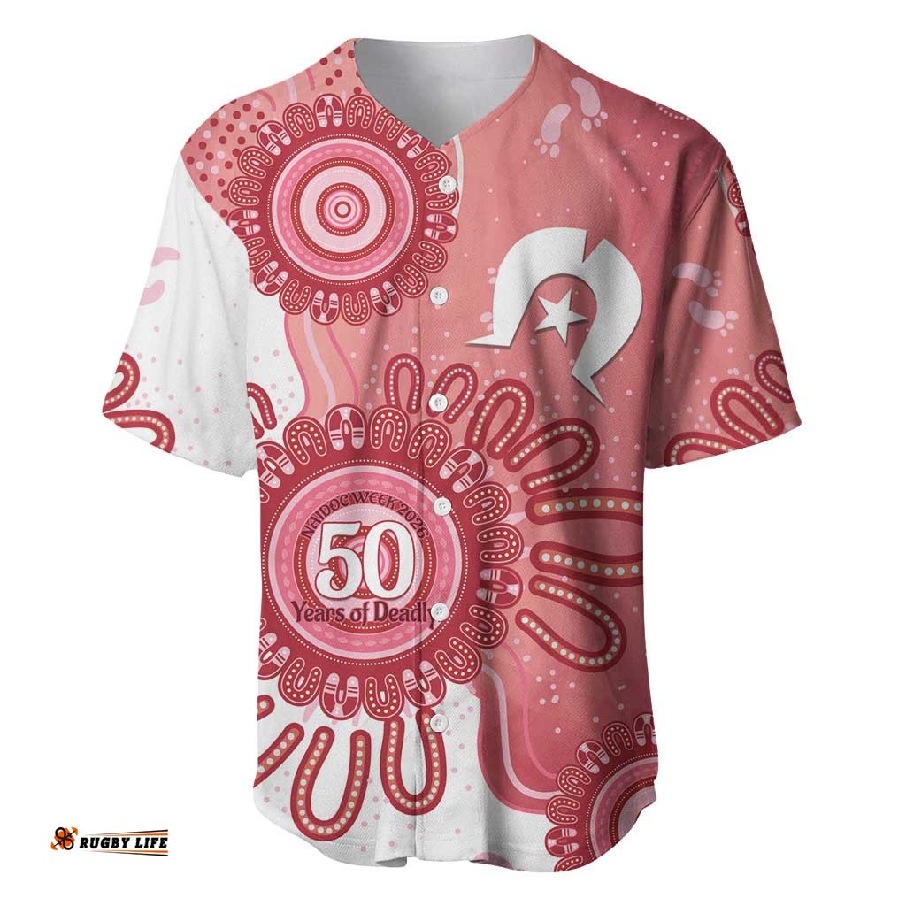 NAIDOC Week 2026 Baseball Jersey 50 Years Deadly Dhari Pink Aboriginal Art LT14